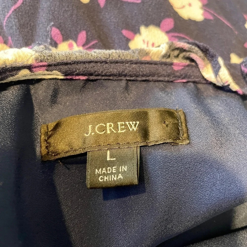 J Crew Re-Imagined Dress Large Dropped Waist Purple Floral Peasant Ruffle Knee